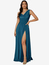 Draped Neck Split Thigh Dress