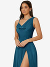 Draped Neck Split Thigh Dress