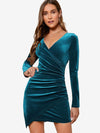 Front Ruched Detail Velvet Dress