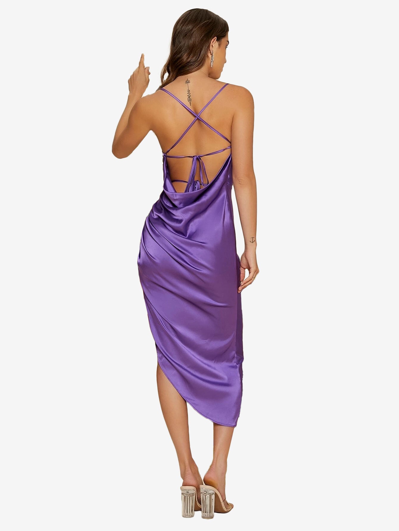 Crisscross Tie Back Draped Split Thigh Dress