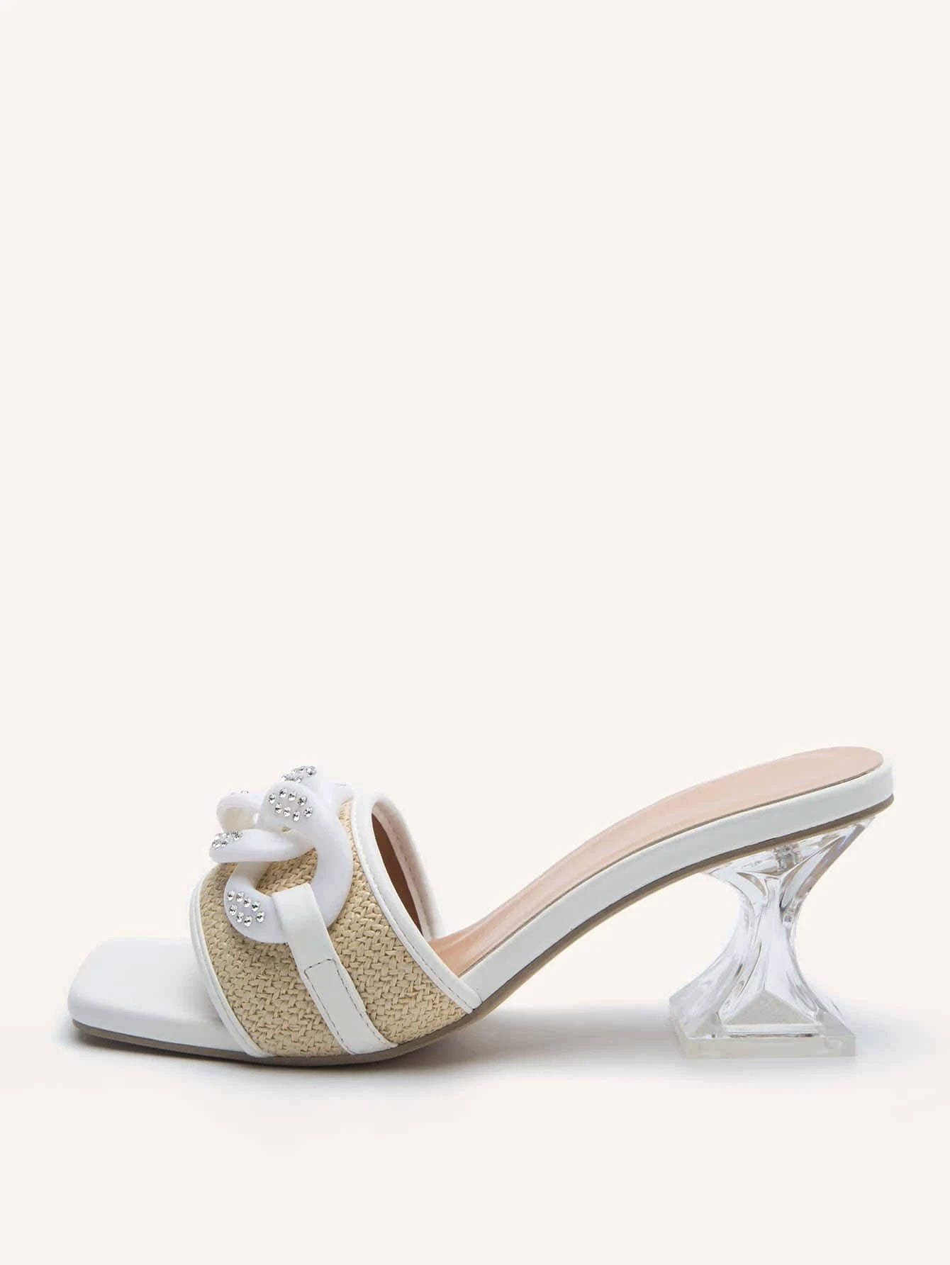 Chain Decor Pyramid Heeled Sandal Mules