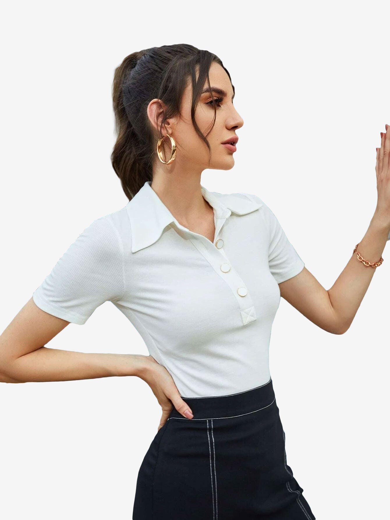 Basic Patched Detail Half Button Tee