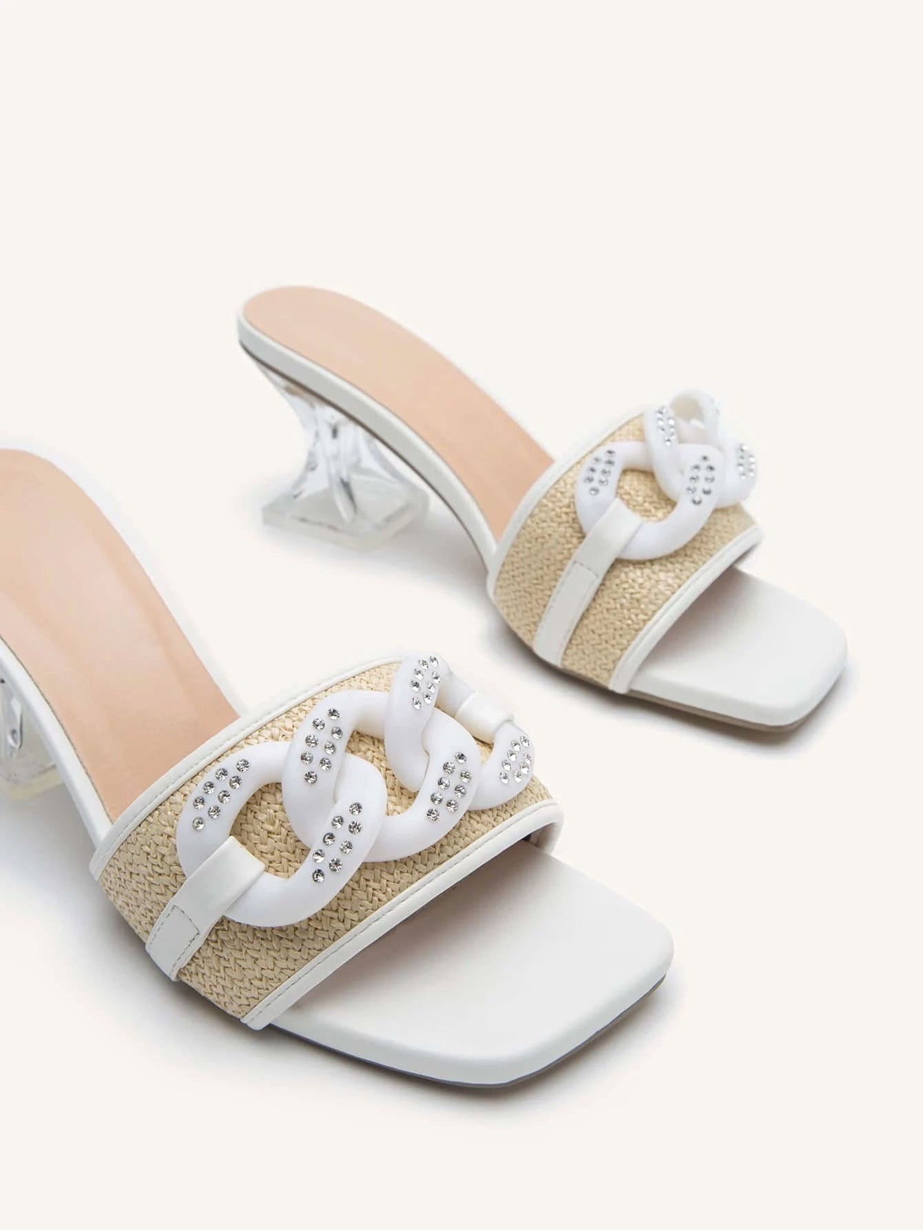 Chain Decor Pyramid Heeled Sandal Mules