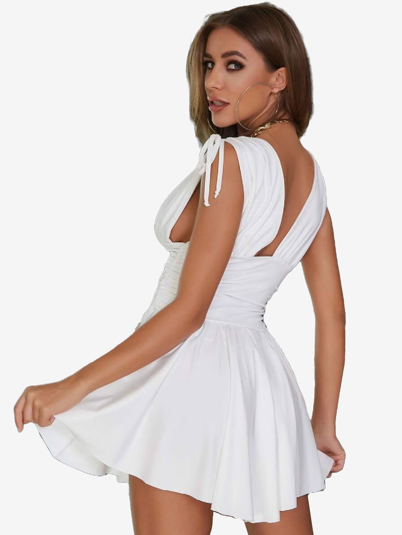 Exquisite Plunging Neck Knot Shoulder Skater Dress