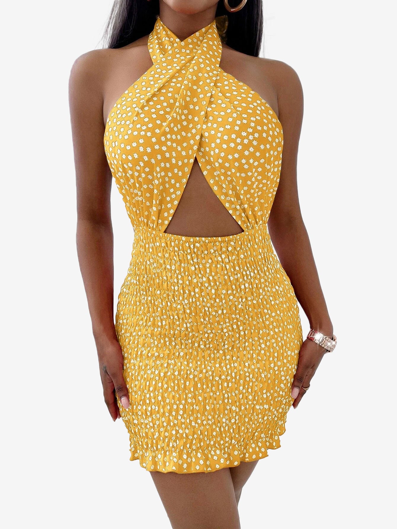 Syloral Crossover Cut Out Front Backless Bodycon Dress