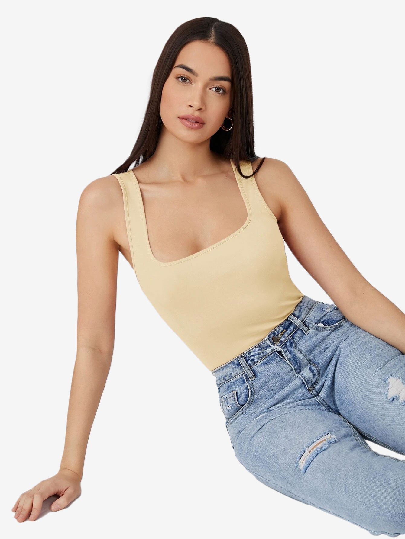 Basics Scoop Neck Solid Tank Top