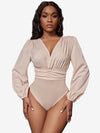 Charming Lantern Sleeve Ruched Bodysuit