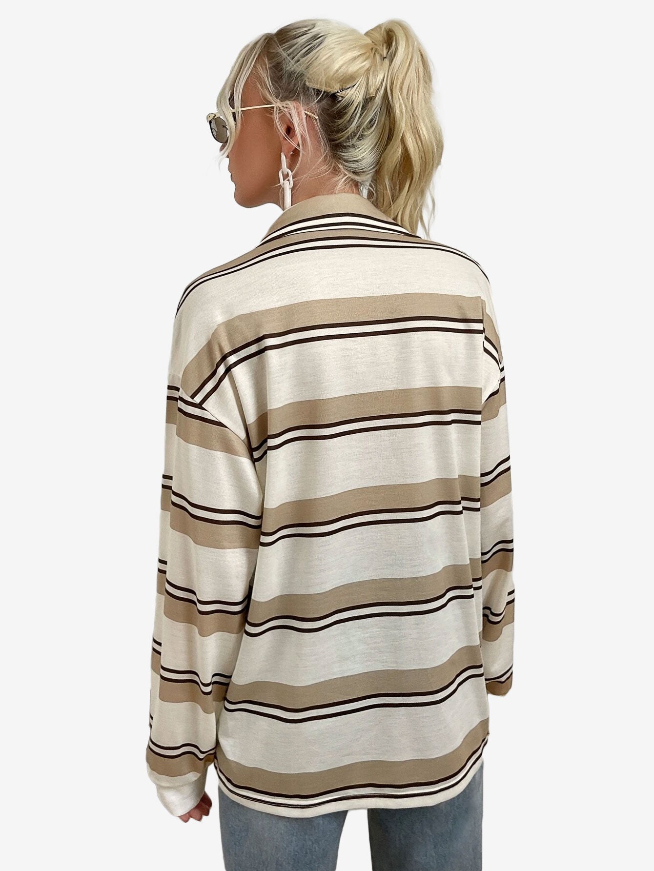Bubblegum Striped Pocket Patched Drop Shoulder Sweatshirt