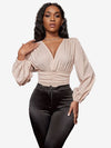 Charming Lantern Sleeve Ruched Bodysuit