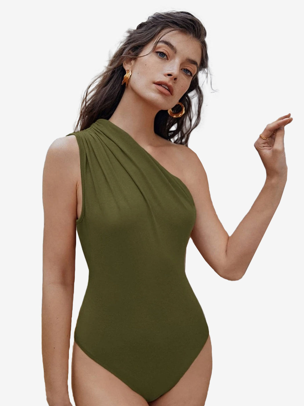 Captivate Ruched One Shoulder Solid Bodysuit