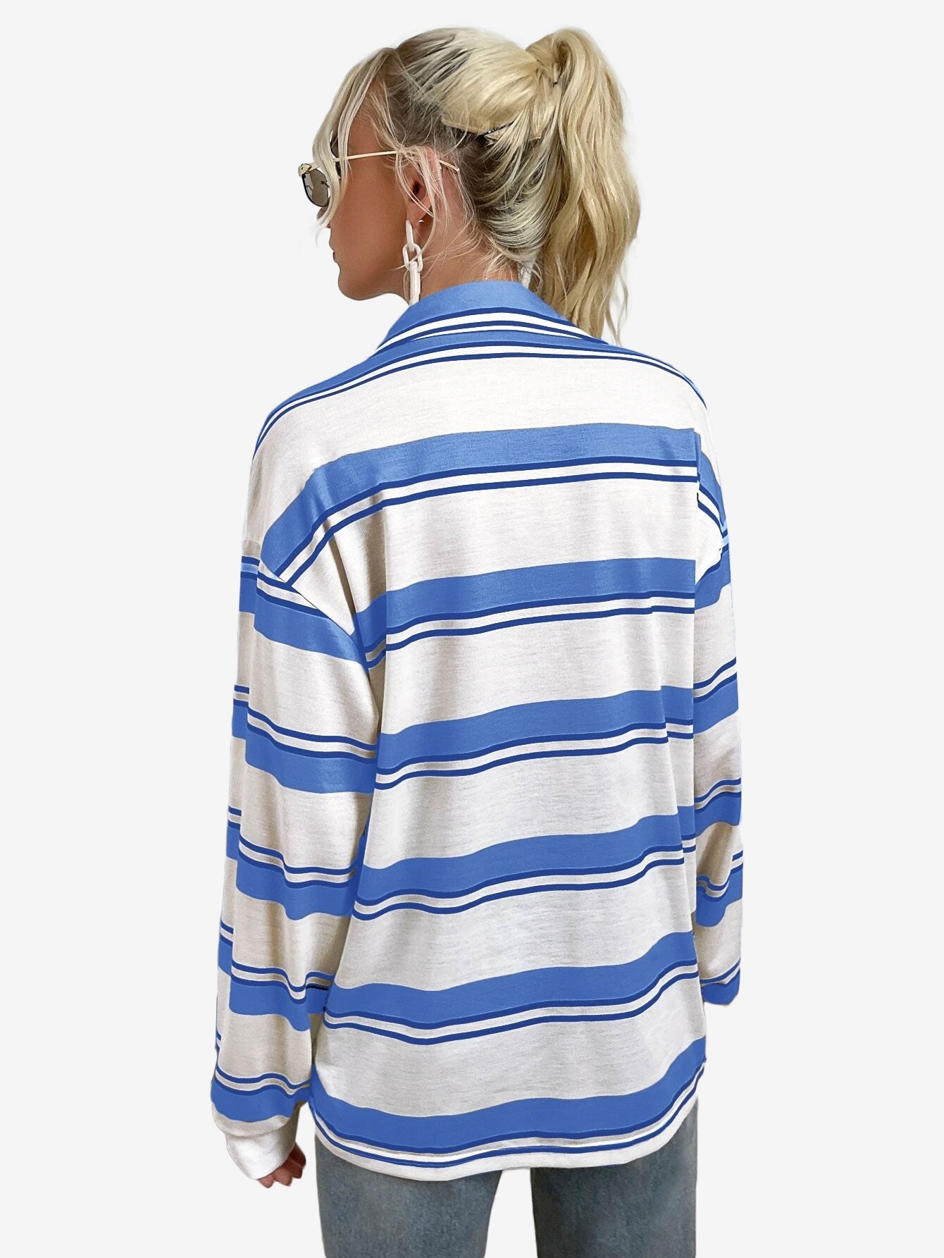 Bubblegum Striped Pocket Patched Drop Shoulder Sweatshirt