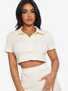 Button Half Placket Rib-knit Crop Top