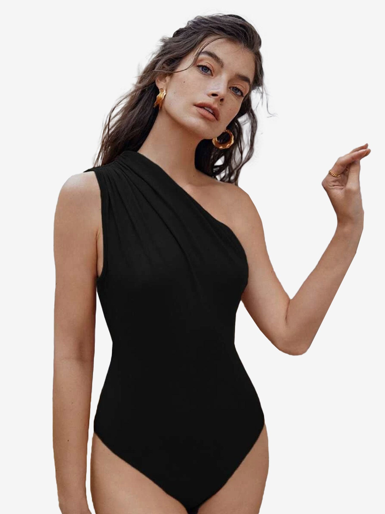 Captivate Ruched One Shoulder Solid Bodysuit