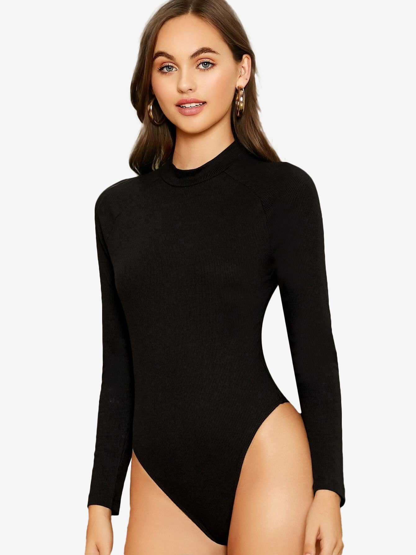 Attractive Mock-Neck Raglan Sleeve Bodysuit