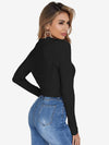 Button Half Placket Ribbed Knit Crop Sweater