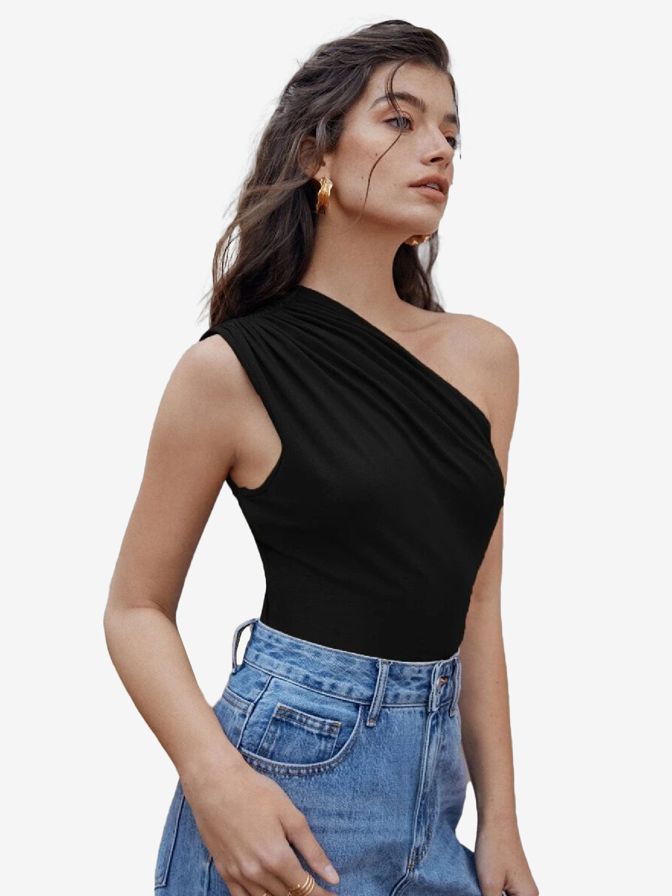Captivate Ruched One Shoulder Solid Bodysuit