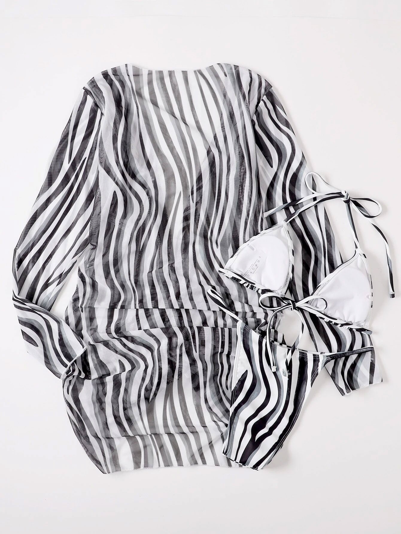 Adorable 3pack Striped Halter Triangle Thong Bikini Swimsuit_Cover Up