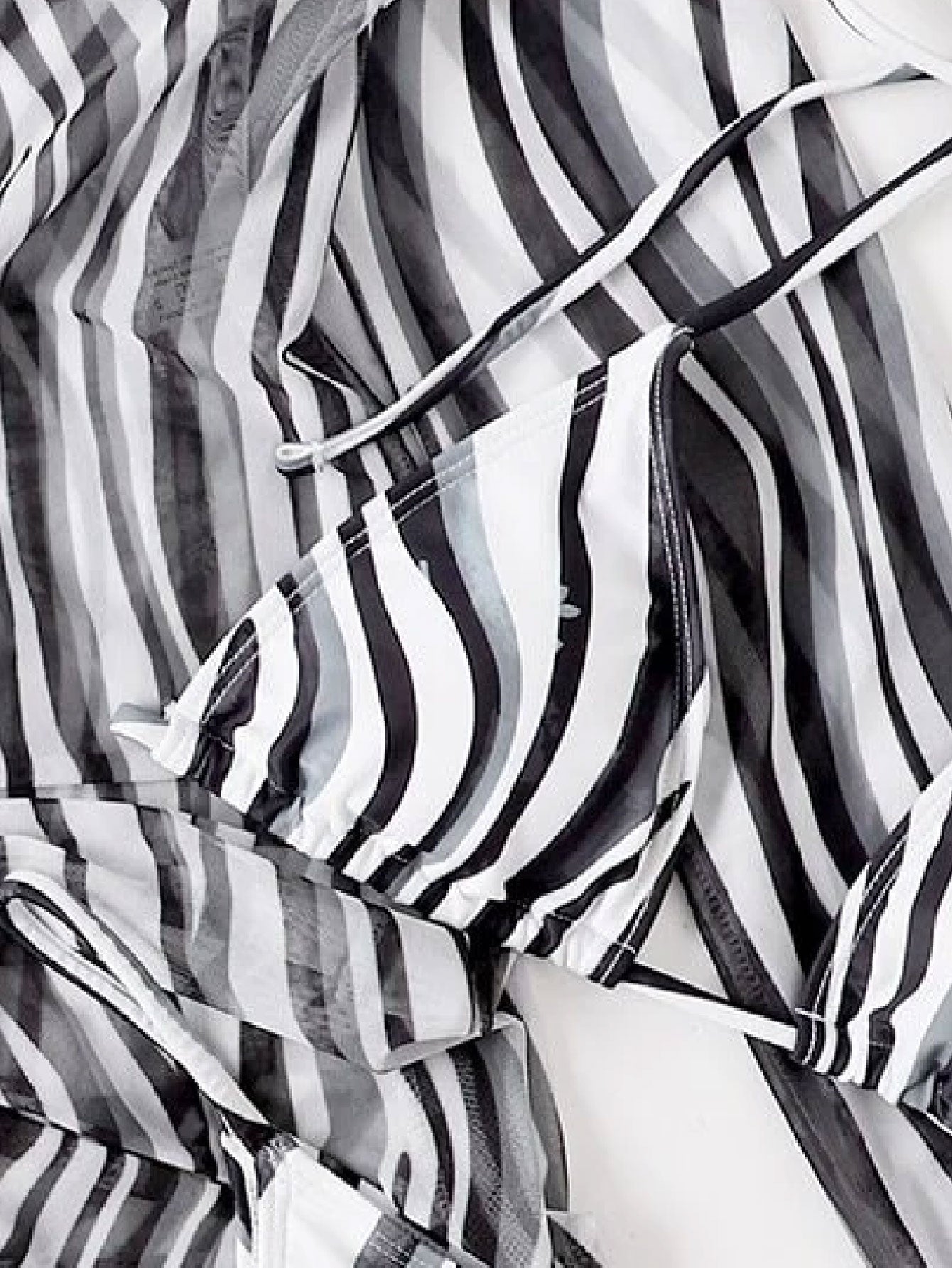 Adorable 3pack Striped Halter Triangle Thong Bikini Swimsuit_Cover Up