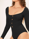 Button Front Backless Square Neck Bodysuit