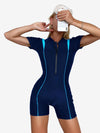 Contrast Binding Zipper Front One Piece Swimsuit