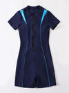 Contrast Binding Zipper Front One Piece Swimsuit