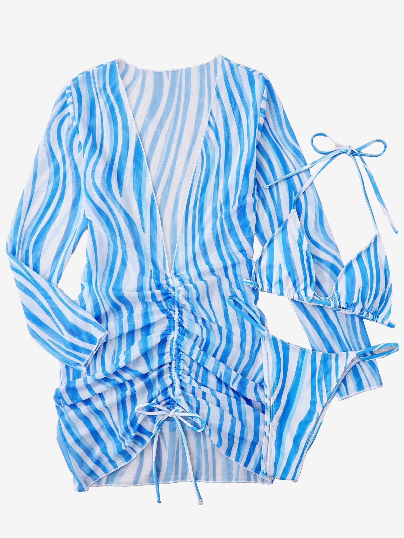 Adorable 3pack Striped Halter Triangle Thong Bikini Swimsuit_Cover Up