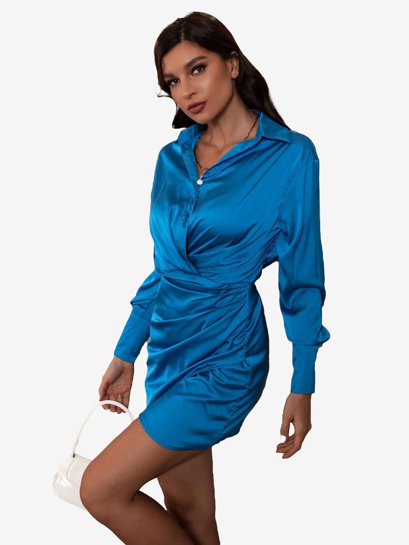 Arouse Ruched Front Tulip Hem Shirt Dress