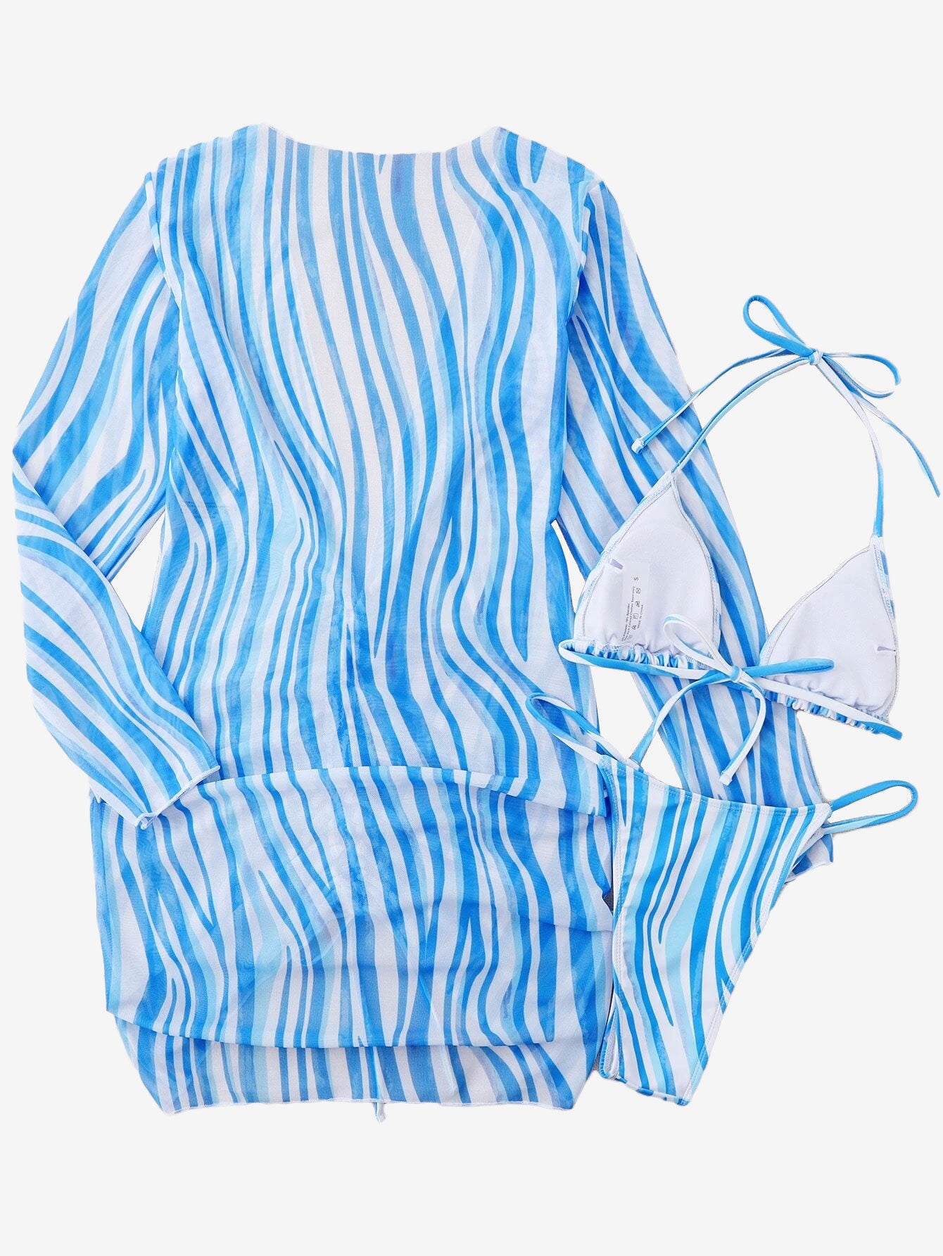 Adorable 3pack Striped Halter Triangle Thong Bikini Swimsuit_Cover Up