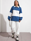 Button Half Placket Colorblock Sweatshirt