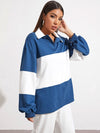 Button Half Placket Colorblock Sweatshirt