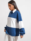 Button Half Placket Colorblock Sweatshirt