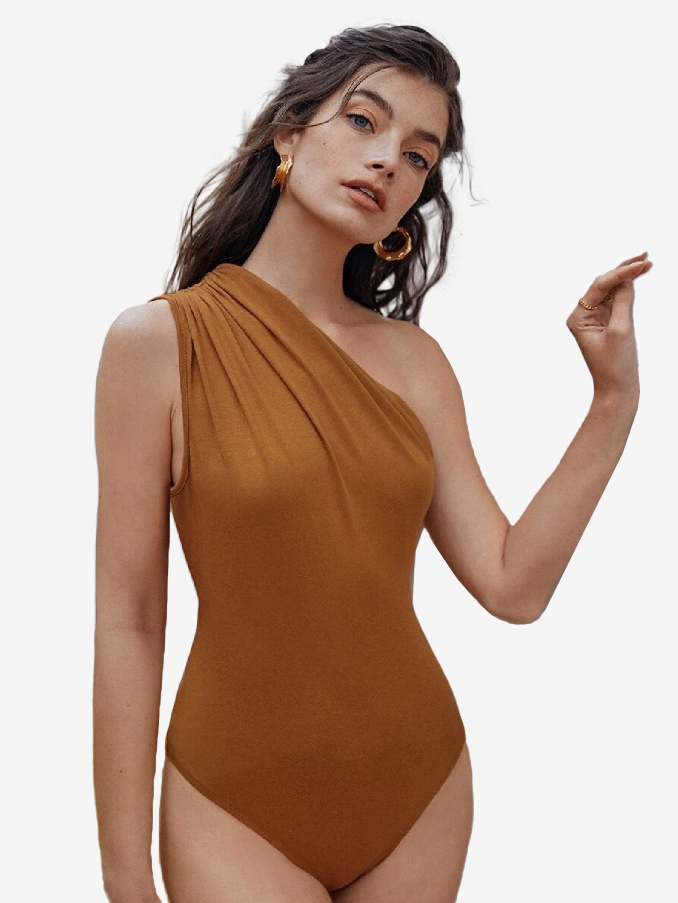 Captivate Ruched One Shoulder Solid Bodysuit