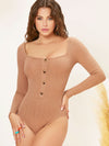 Button Front Backless Square Neck Bodysuit