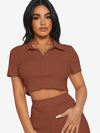 Button Half Placket Rib-knit Crop Top