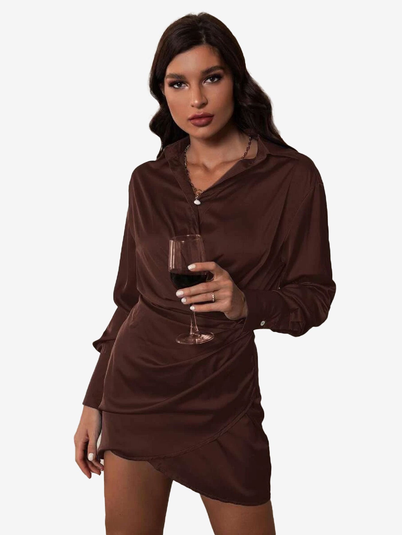 Arouse Ruched Front Tulip Hem Shirt Dress