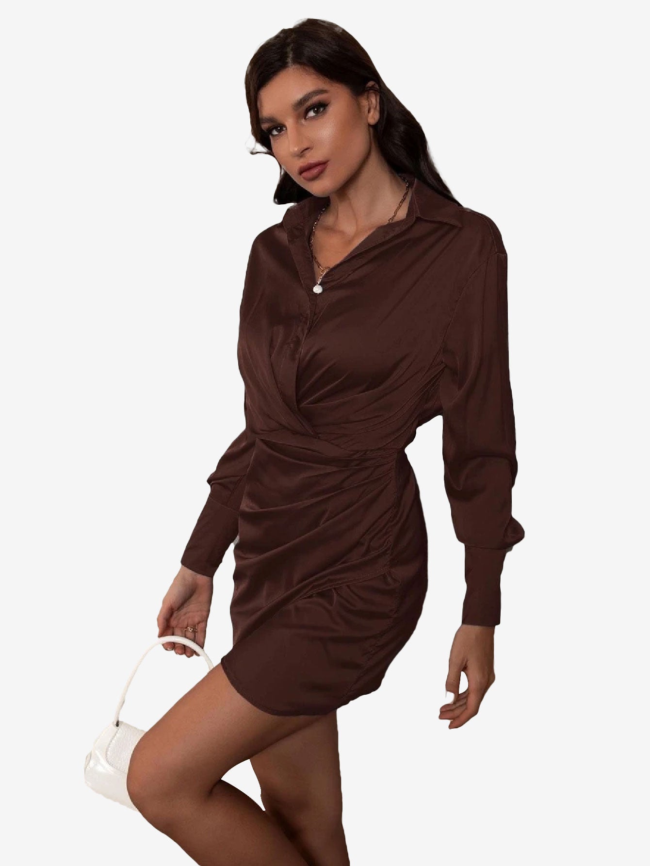 Arouse Ruched Front Tulip Hem Shirt Dress