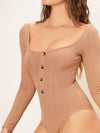 Button Front Backless Square Neck Bodysuit