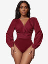 Charming Lantern Sleeve Ruched Bodysuit