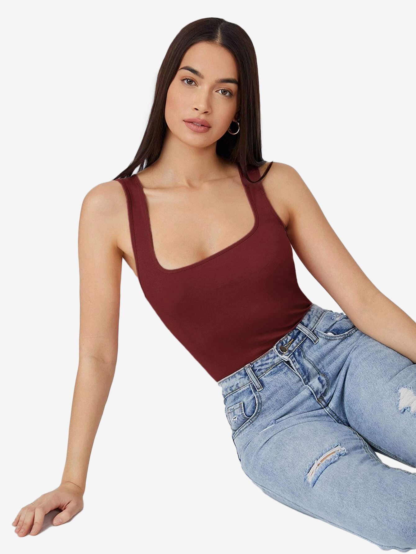 Basics Scoop Neck Solid Tank Top