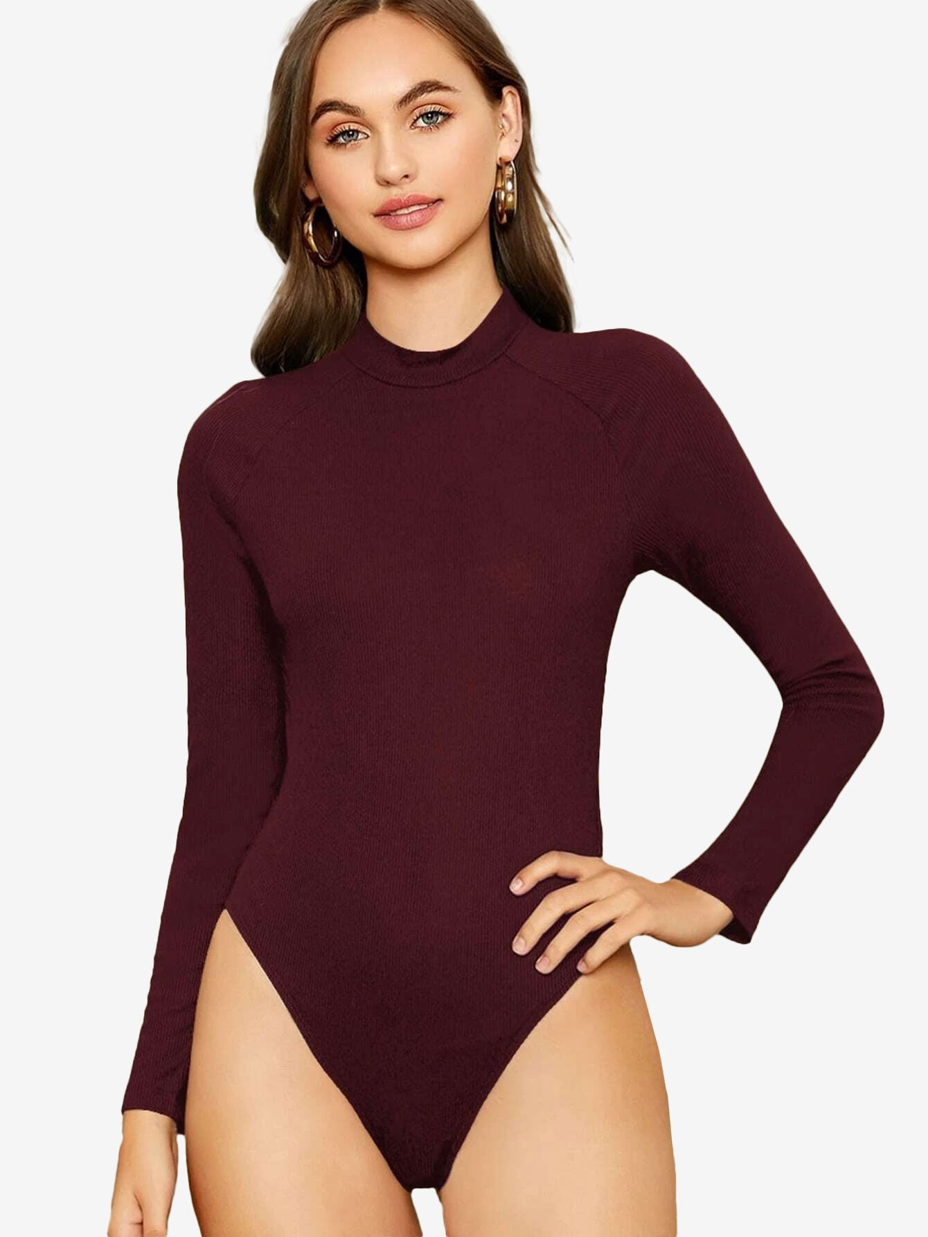 Attractive Mock-Neck Raglan Sleeve Bodysuit