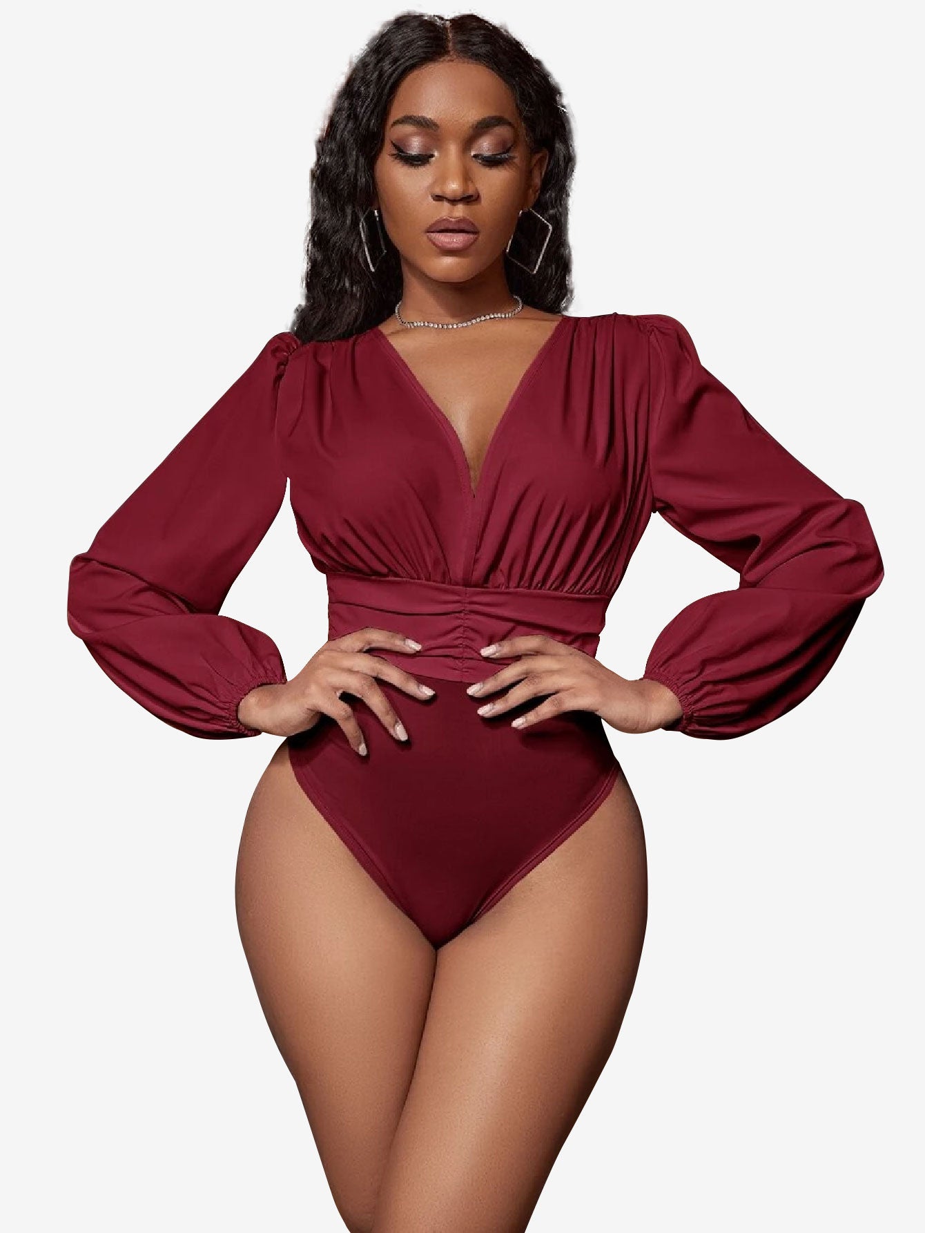 Charming Lantern Sleeve Ruched Bodysuit