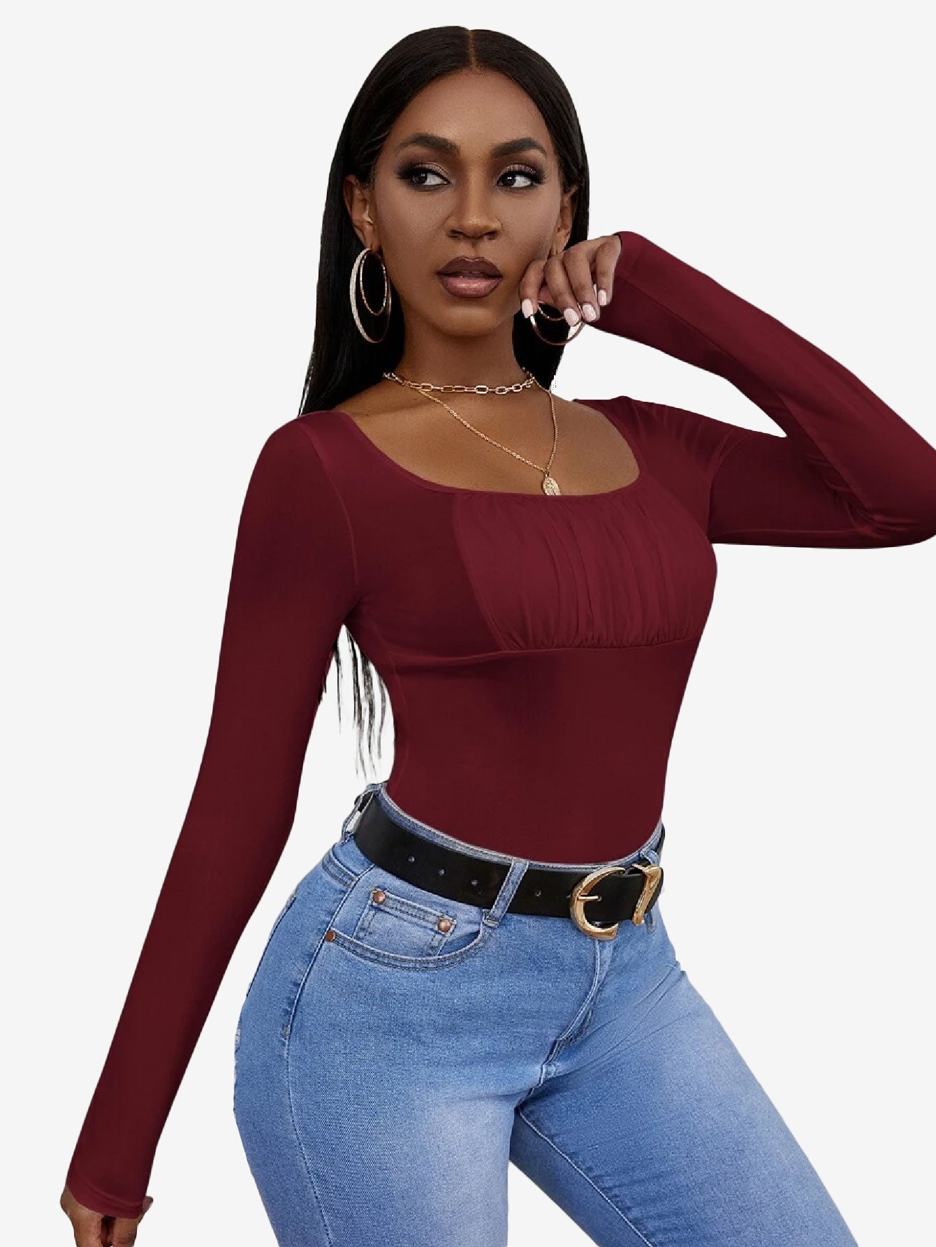 Allure Scoop Neck Ruched Bust Bodysuit