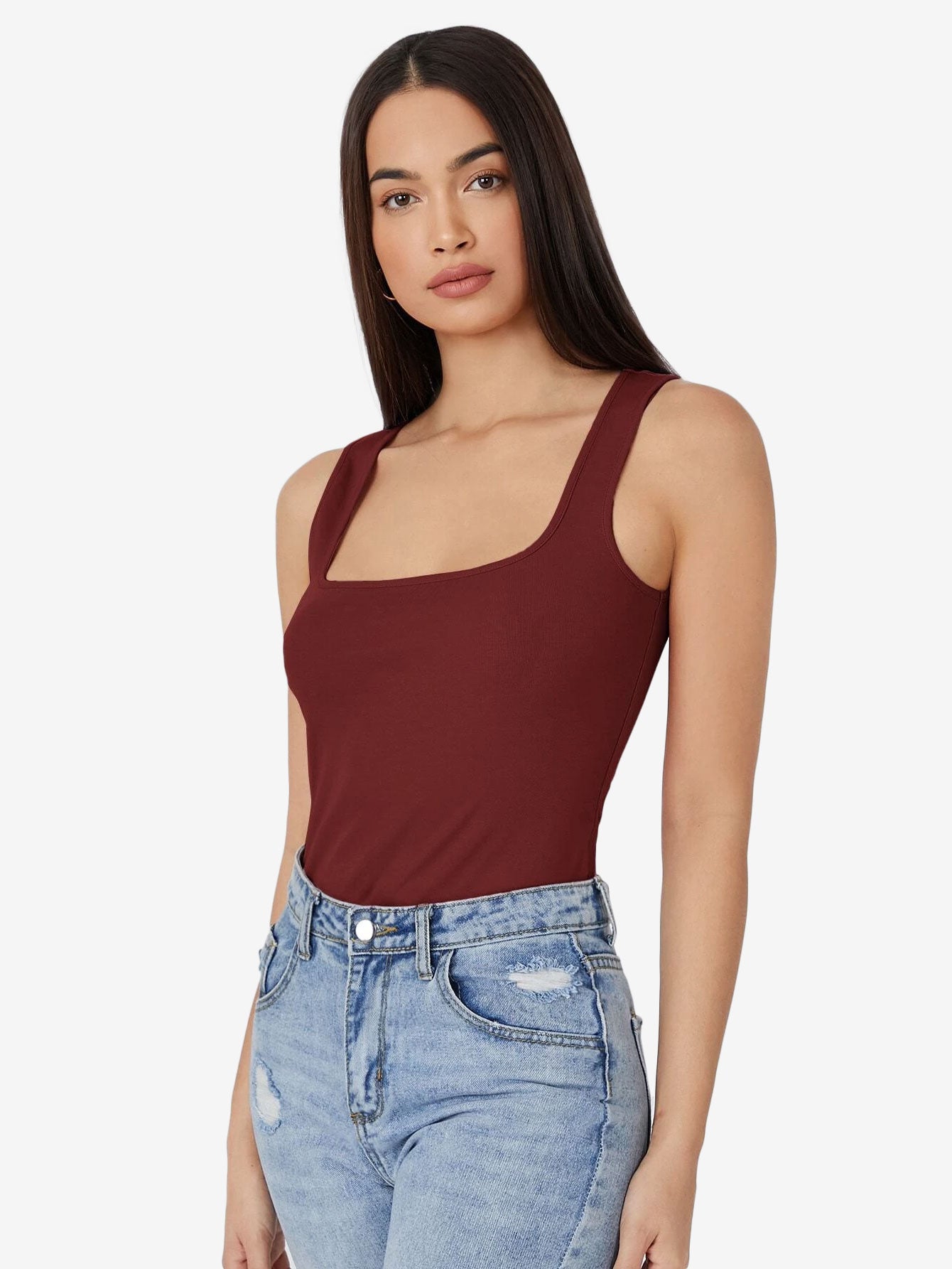 Basics Scoop Neck Solid Tank Top