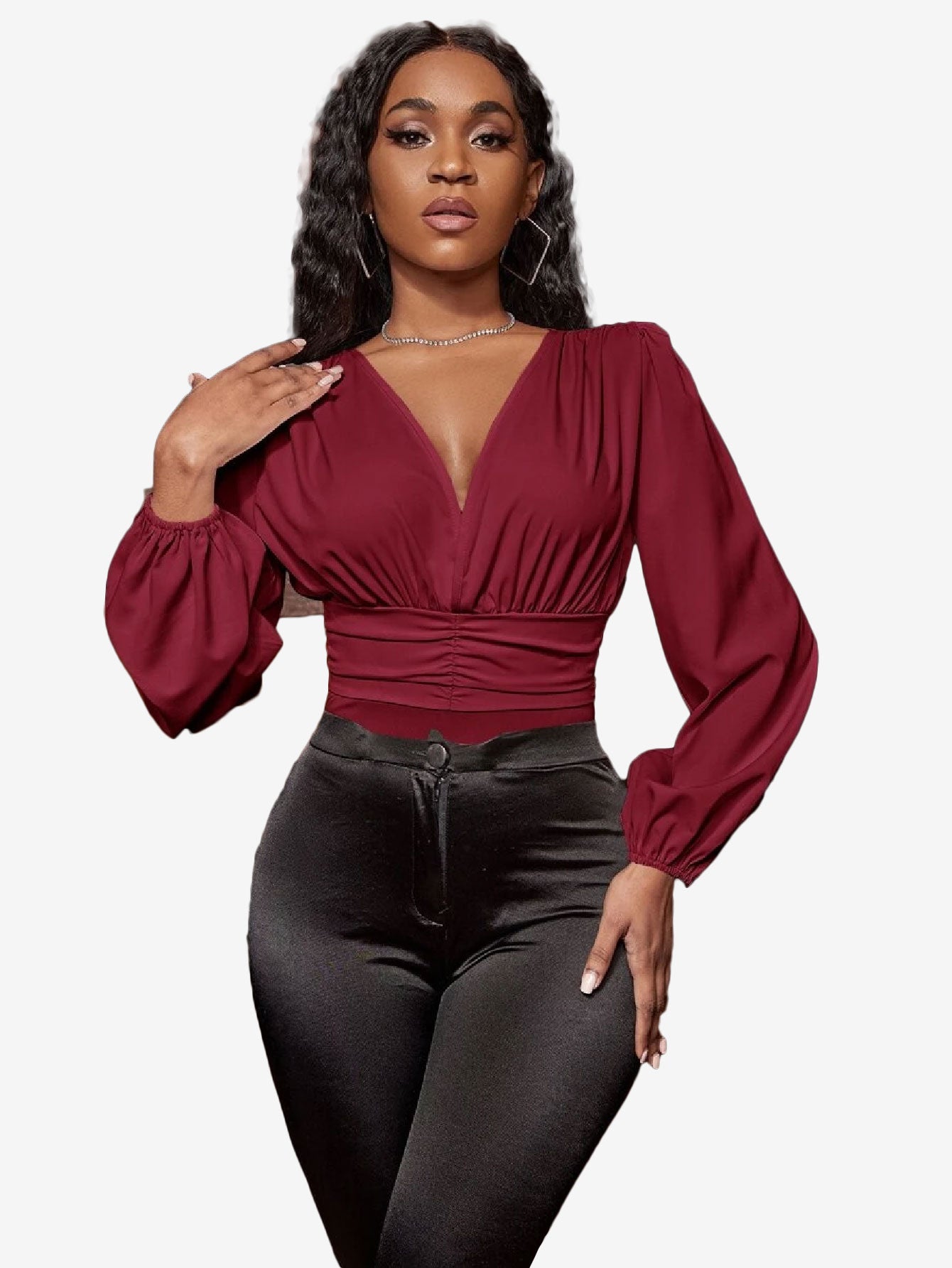 Charming Lantern Sleeve Ruched Bodysuit