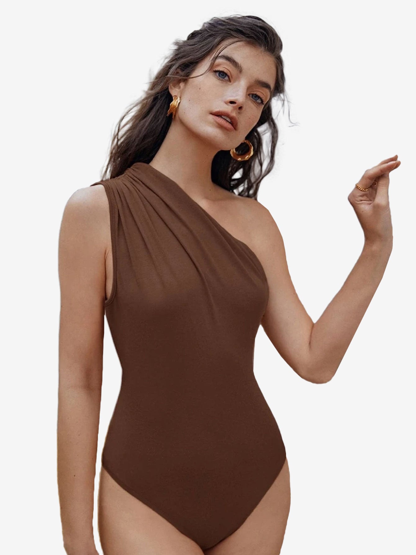 Captivate Ruched One Shoulder Solid Bodysuit