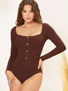 Button Front Backless Square Neck Bodysuit