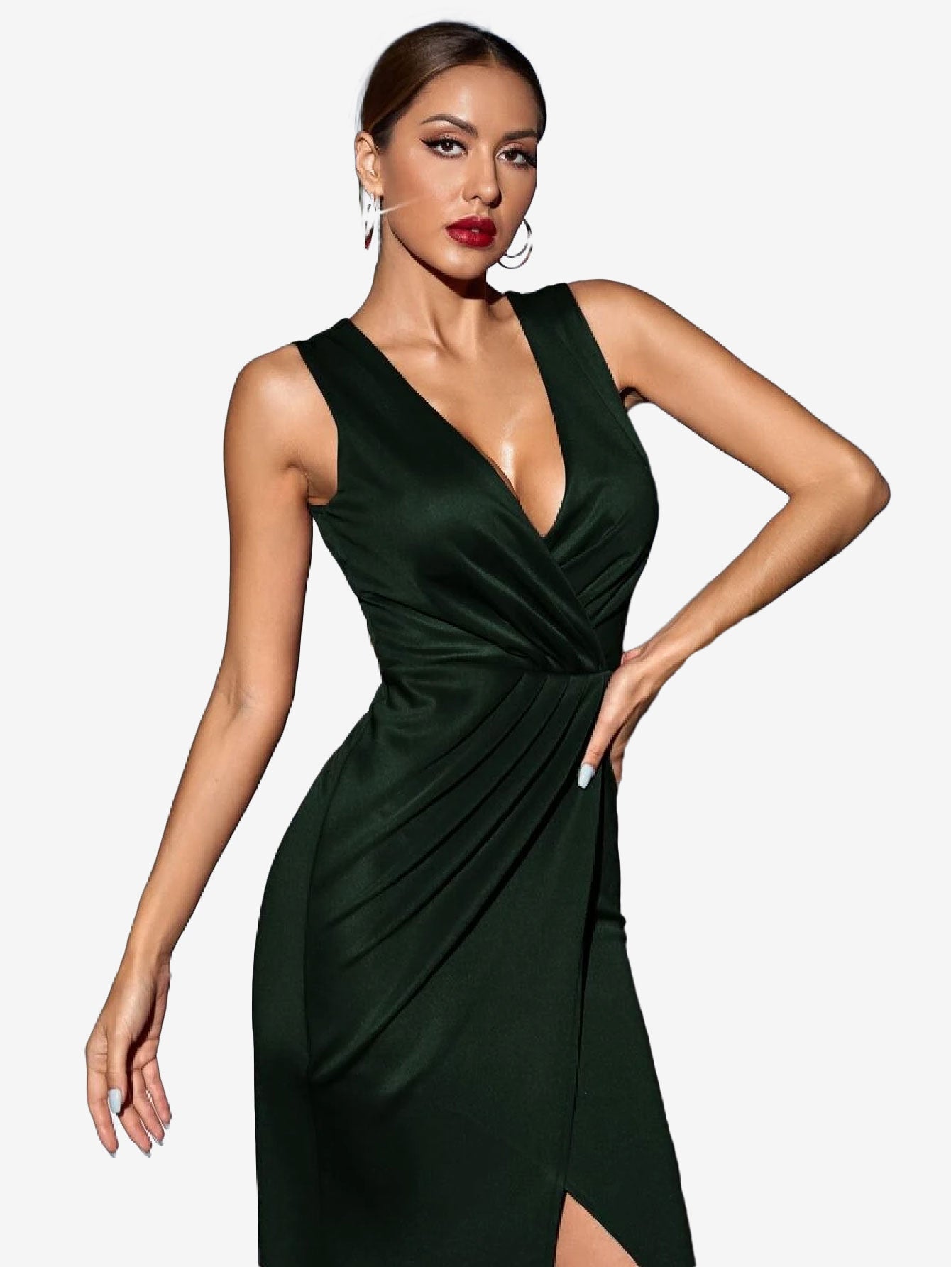 Arouse Surplice Neck Split Thigh Zipper Back Maxi Prom Dress