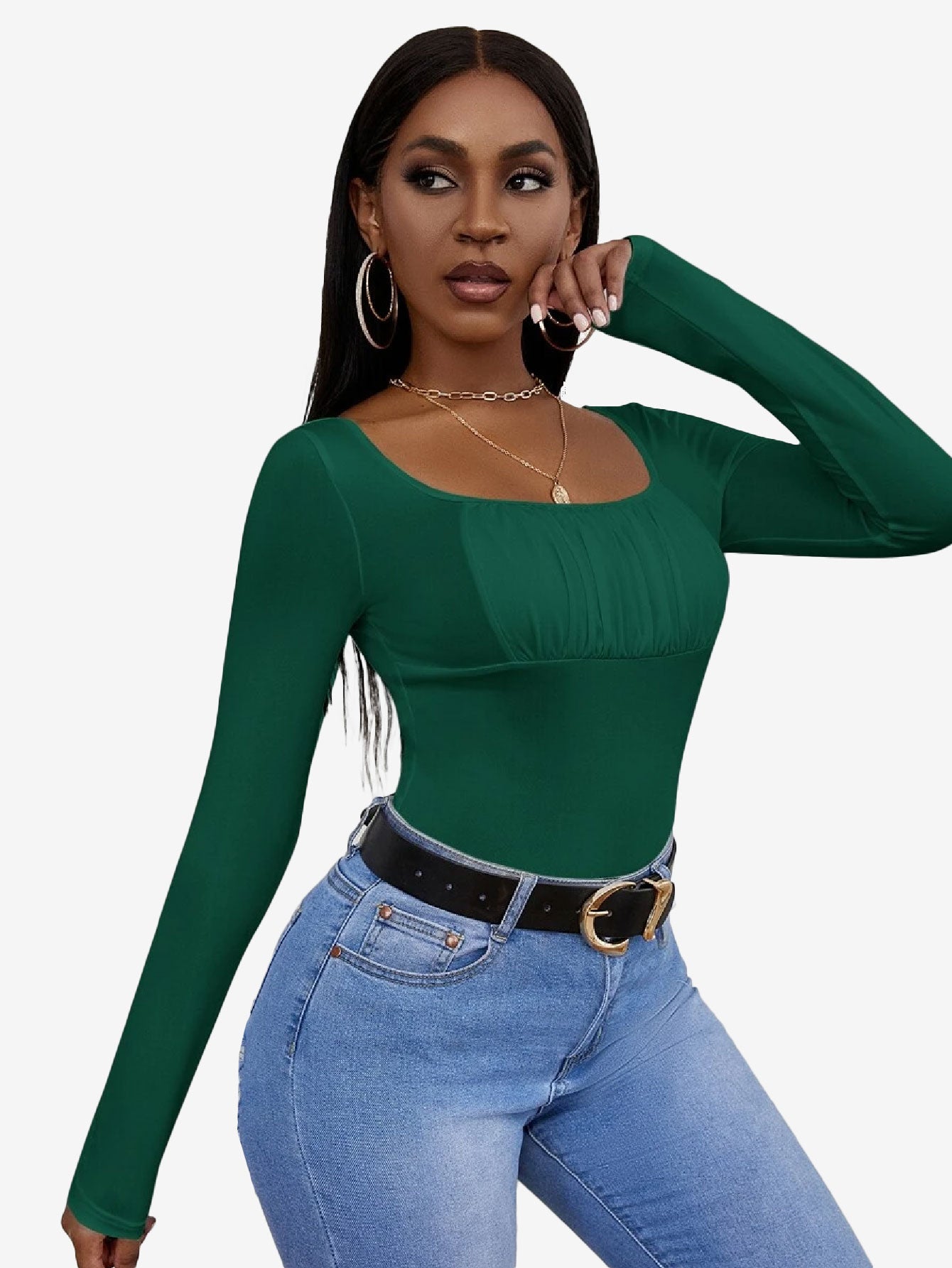 Allure Scoop Neck Ruched Bust Bodysuit