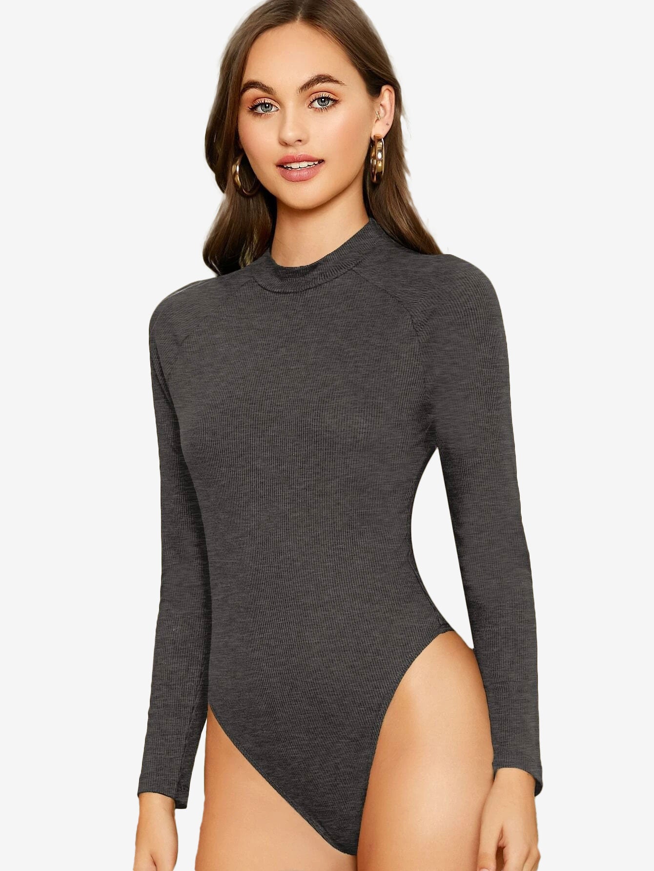 Attractive Mock-Neck Raglan Sleeve Bodysuit