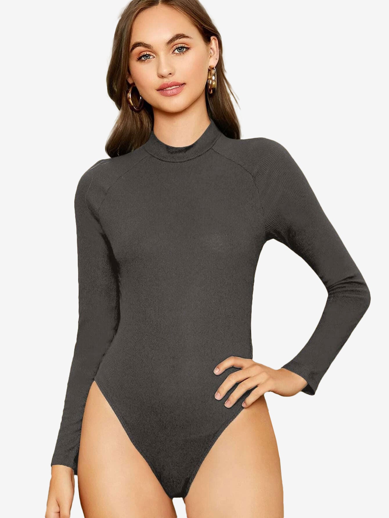 Attractive Mock-Neck Raglan Sleeve Bodysuit